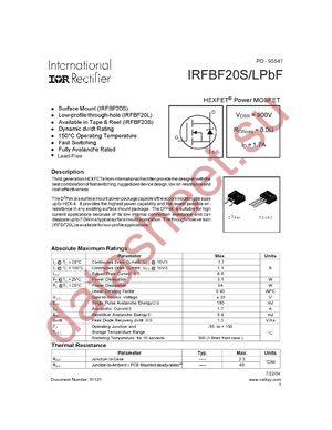 IRFBF20STRLPBF datasheet  